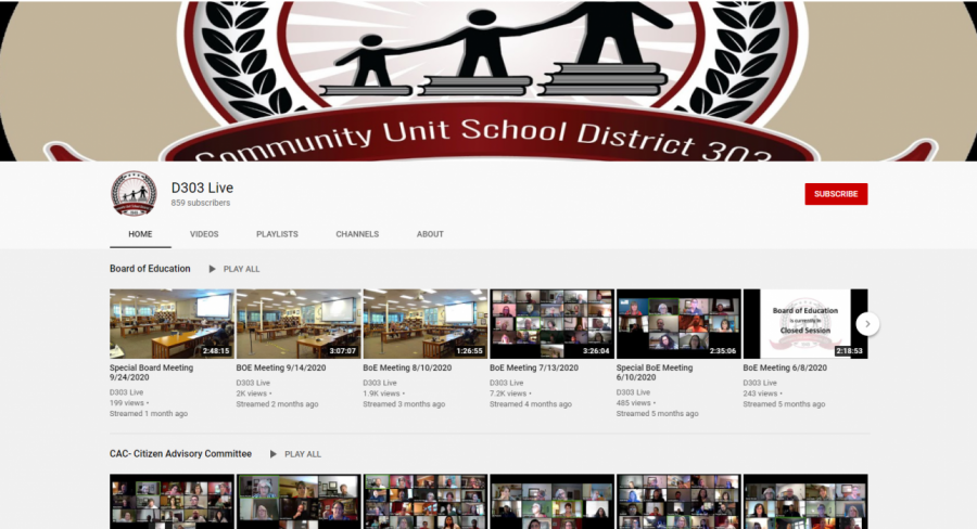 A screenshot of the Districts YouTube channel where all of the board meetings are live streamed and archived. 