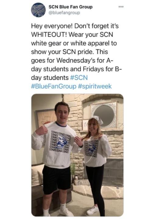 Blue Fan Group spreads the word about spirit days through their Twitter account.