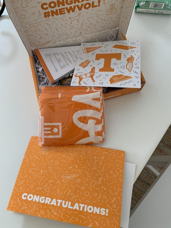 The University of Tennesse sent a box of swag when a student was accepted