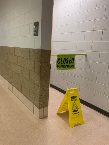 The boys bathroom in the 200s pod was among the few closed due to vandalism. 