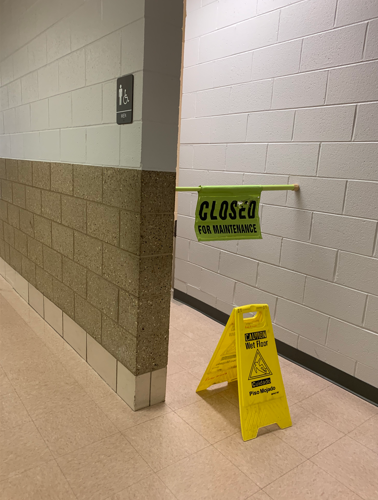 The boys bathroom in the 200's pod was among the few closed due to vandalism. 