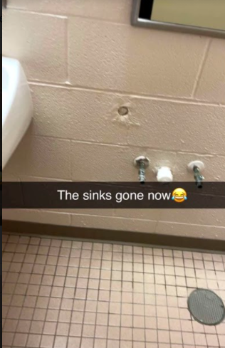 A false rumor that a sink in the main foyer boys bathroom stemmed from this Snapchat story. 