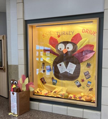 The donation box, where students can deliver food items for the Turkey Drive, is located in the main foyer. 