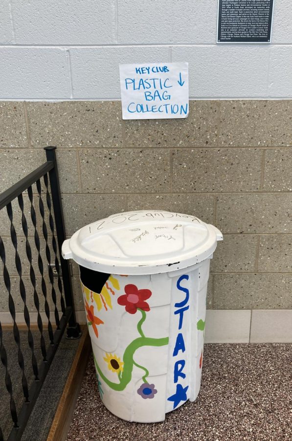 A bin was set up by Key Club in the main foyer to collect plastic bags which will go towards building benches