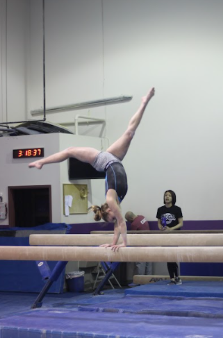 The gymnastics team practicing at Saint Charles Gymnastics Academy.