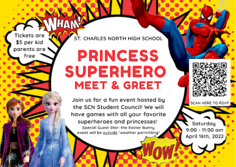A poster advertising the Princess Superhero Meet and Greet