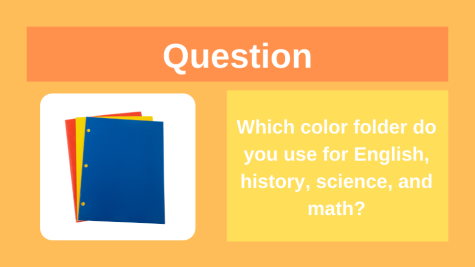 Question: Which Color Folders do you use for English, History, Science and Math?