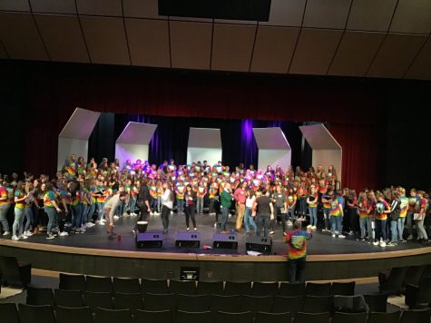 High school and middle school choirs perform together at Choir Fest. 