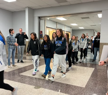 Girls Tennis team during their state send-off. 