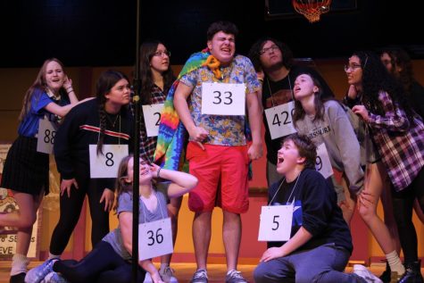The cast of “The 25th Annual Putnam County Spelling Bee” rehearses a scene from the musical.
