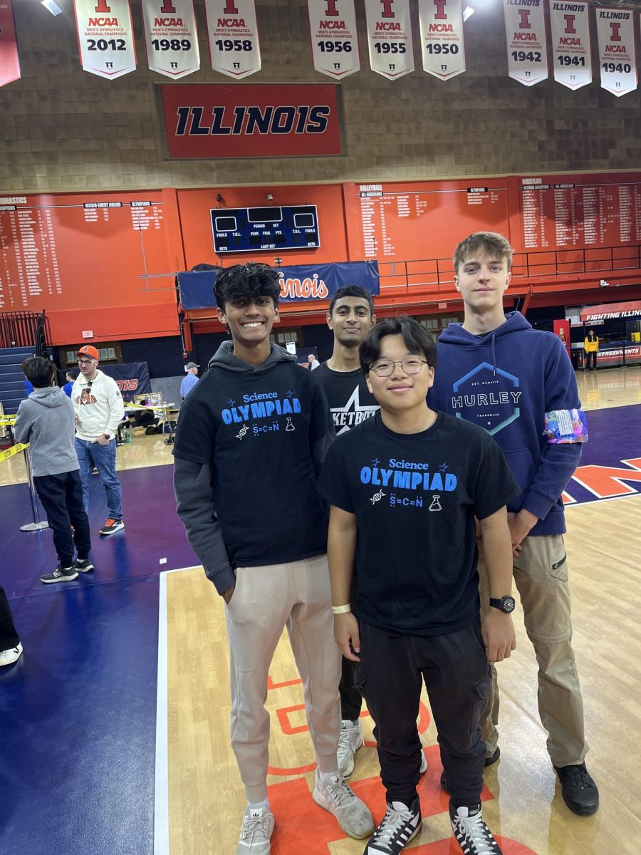 Juniors Ishaan Patel, Yaseen Kahn and Vincent Lin and senior Oscar Czaicki at state.