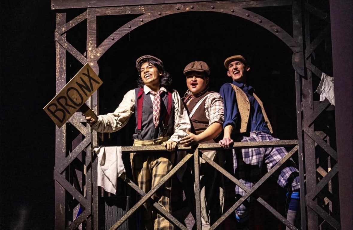 Senior Lincoln Pixton (far right) performing as a Bronx newsie in the Illinois 2026 all-state musical, "Newsies."