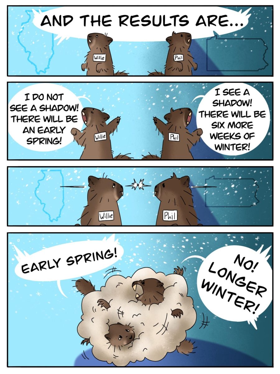 Illinois' Woodchuck WIllie and Philadelphia's Punxsutawney Phil disagree on the results of winter