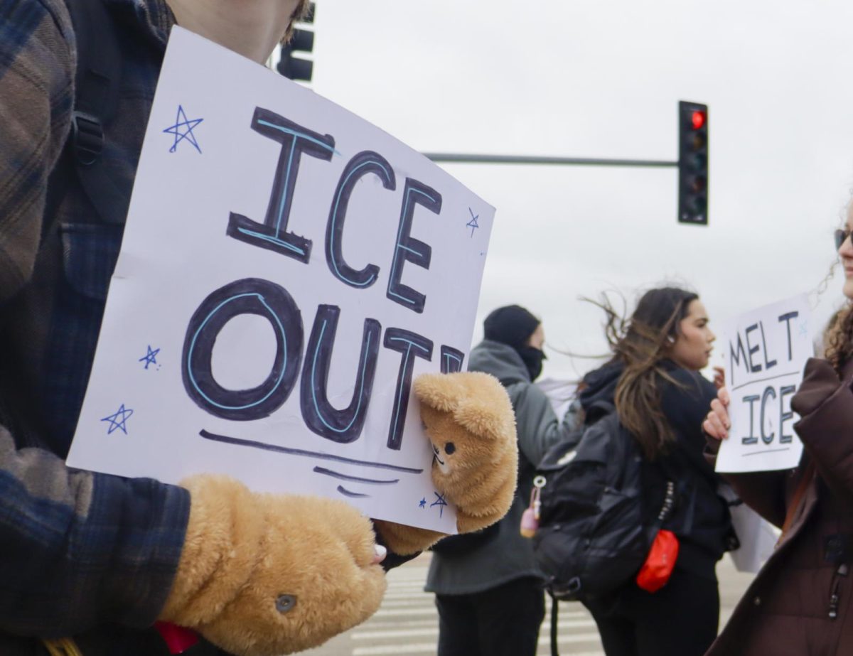 A group of students engaged in a peaceful walkout during the school day to protest recent actions of ICE.